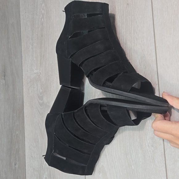 Vionic Women Harlow Black Suede Ankle Boots Open Toe Strappy Shoes Sz 10 - Picture 9 of 11